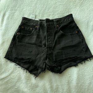 Classic Black Frayed Hem Jean Shorts